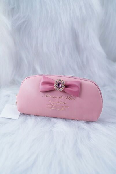 Maison de FLEUR合皮リボンビジューペンケース コスメポーチピンク 新品