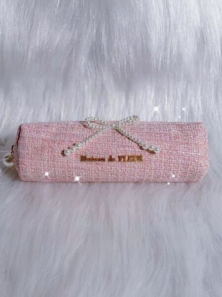 Maison de FLEUR ピンクツイードパールリボンロングポーチ ピンク