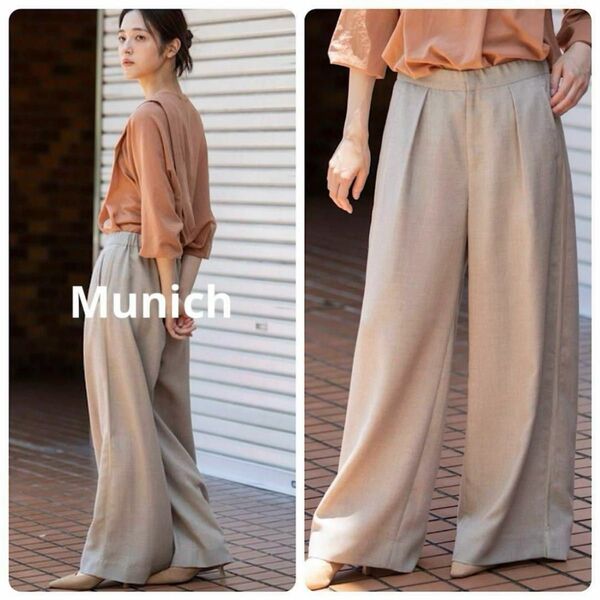 タグ付き未使用 24ss Munich ミューニック ポリエステルビエラワイドパンツ サイドライン 日本製 ウエストゴム
