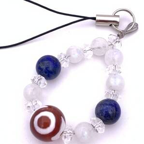 天然石三眼天珠&ラピスラズリ&ムーンストーンのストラップ