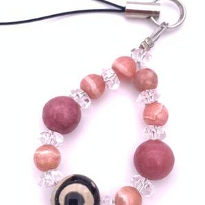 天然石三眼天珠&インカローズ&ロードナイトのストラップ