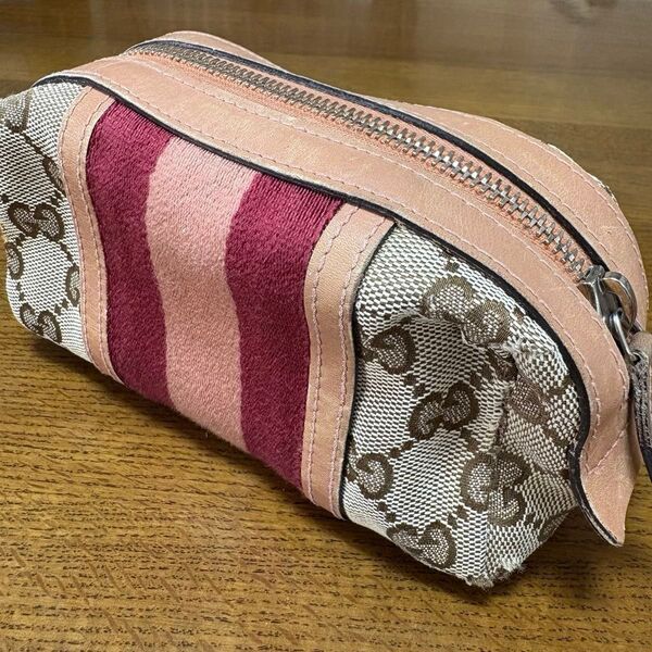 GUCCI グッチ 化粧ポーチ キャンパス レザー コスメポーチ シェリーライン GG柄 ブランド マルチポーチ マルチケース
