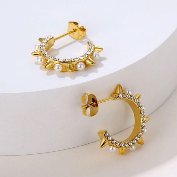 【数量限定】2wayスパイクパールフープピアス パール 18KGP