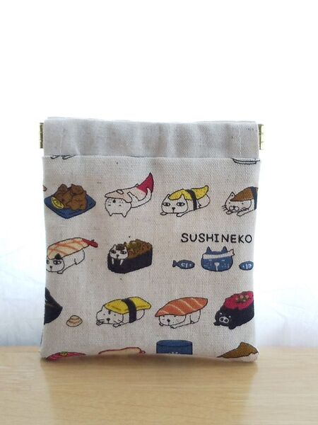 寿司猫ミニバネポーチ 小物入れ ハンドメイド ねこ
