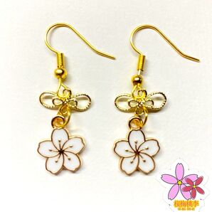 結び ピアス 和風 レトロ ハンドメイド 正月 新年 成人式 着物 浴衣 アンティーク 開運 お守り 伝統 中華 桜梅桃李 桜