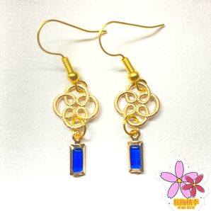 結び ピアス 和風 レトロ ハンドメイド 正月 成人式 着物 アンティーク 青 新年 浴衣 水引 中華 アンティーク シンプル
