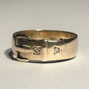 超激レア 70‘s 英国 イギリス ヴィンテージ 9k 9金 ダイヤモンド バックルリング 金無垢 9ct 天然ダイヤ