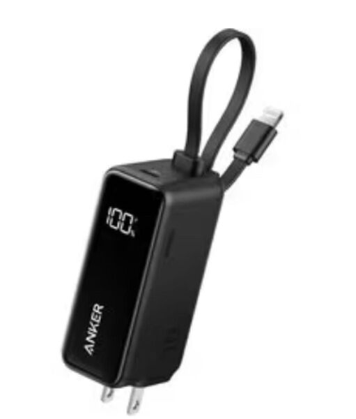 Anker Power Bank (30W, Fusion, Built-In ライトニングケーブル) ブラック 充電器