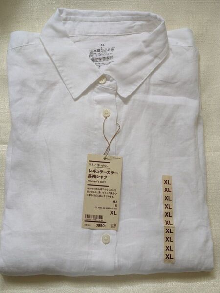 無印良品 新品 リネン 洗いざらしレギュラーカラー長袖シャツ 婦人 XL