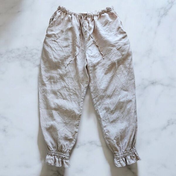 ネストローブ 19SS リネン フリル ドロワーズパンツ 薄ベージュ 涼しい ウエストゴム 麻