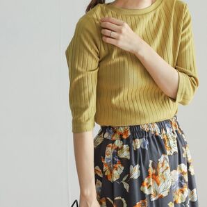 URBAN RESEARCH DOORS 針抜き6分袖カットソー イエロー M アーバンリサーチドアーズ
