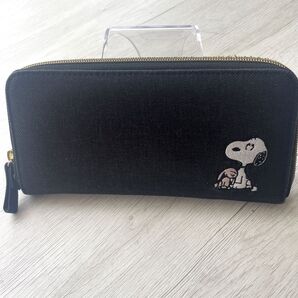 スヌーピー 長財布 黒 ラウンドファスナー 財布 SNOOPY ワッペン プレゼント キャンバス 子ども レディース