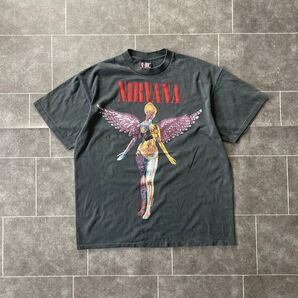 NIRVANA ニルヴァーナ IN UTERO 天使 S/S フェード Tシャツ ブラック XL
