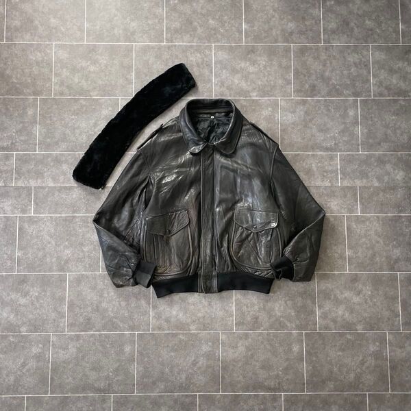 leather flight A-2 G-1 本革 襟ボア 80's~ vintage G-1 本革 レザーフライトジャケット