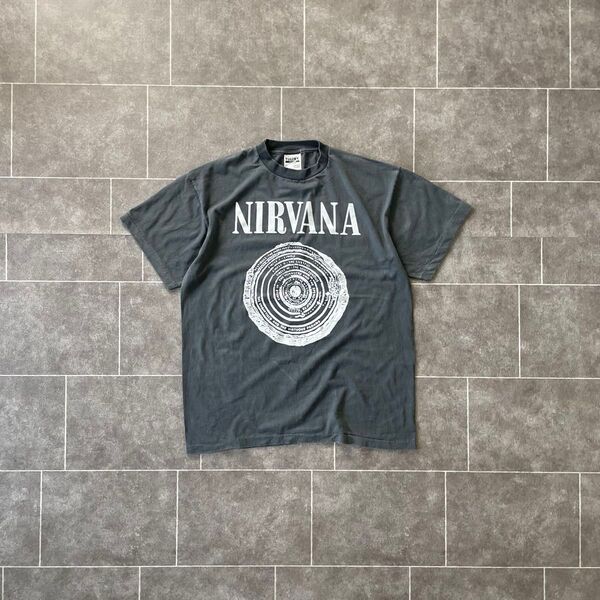NIRVANA ニルヴァーナ Kurt Cobain wood print バンドTシャツ フェード ブラック L