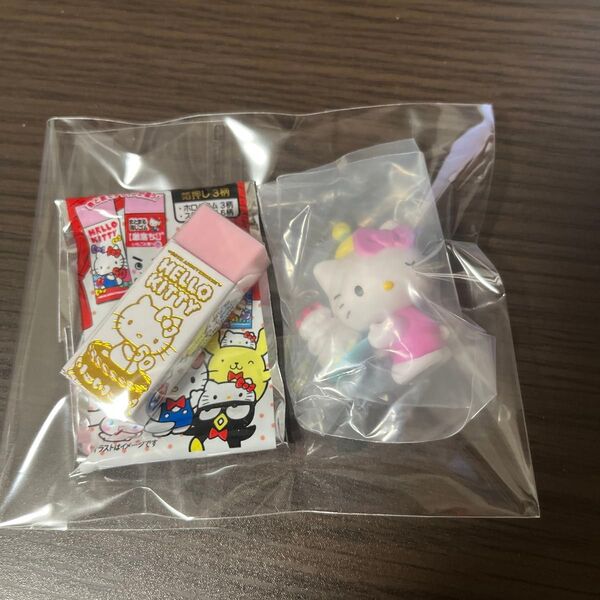 ハローキティ2種/サンリオキャラクターズ みんなでお祝いフィギュア ガチャガチャ カプセルトイ キティ まとまる消しゴム