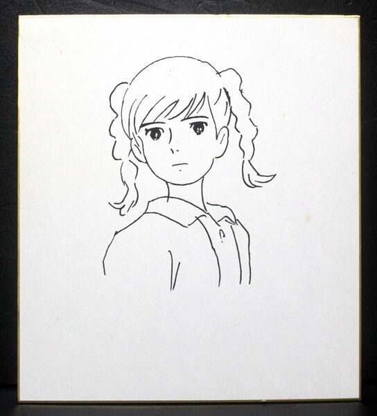 レア!スタジオジブリ「コクリコ坂から 松崎梅」宮崎吾郎イラスト色紙(印刷)非売品/宮崎駿、原画