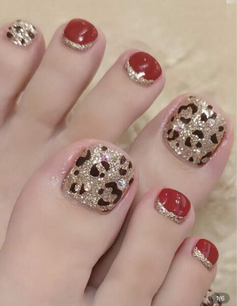 ★ネイルチップおまとめ割引あり★フットネイルチップ レッド/ゴールド