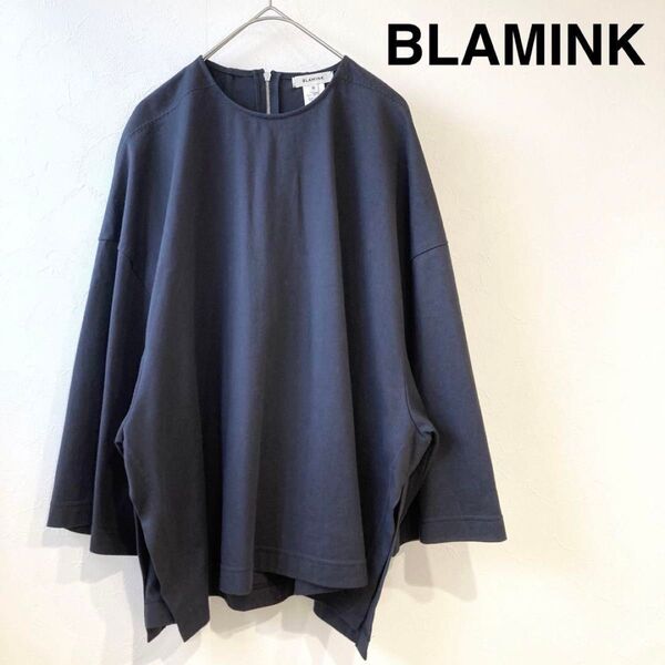 BLAMINK ブラミンク コットンバックジップカットソー ネイビー