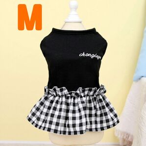夏物 犬服 猫服 かわいい スカート ギンガムチェック モノトーン シンプル 白黒 ロゴ入り ドッグウェア ペットウェア おしゃれ