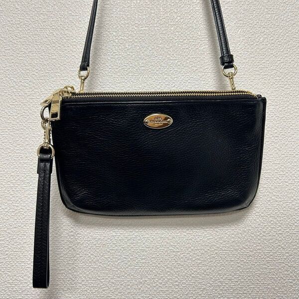 COACH コーチ レイラショルダーバッグ ペブルドレザー 黒 ダブルファスナー