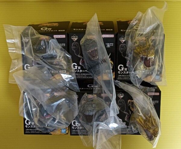 6点【未使用】セット G賞 モンスターヘッドマグネット 5種 大怪獣列伝G ゴジラ 一番くじ