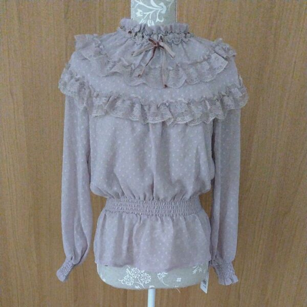 フリル レース ブラウス アワピンクドット シフォン未使用タグ付き