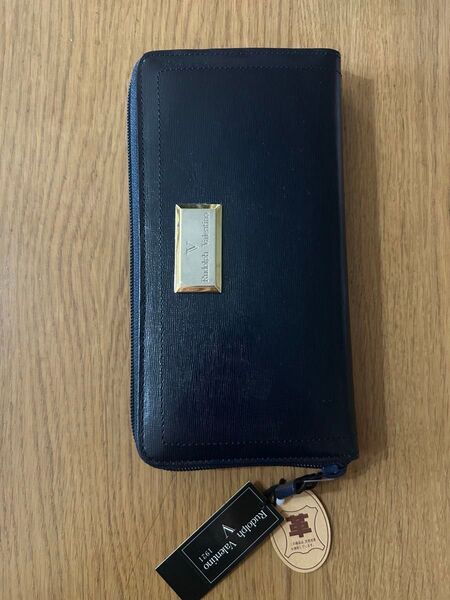 Rudolph Valentino ルドルフ・バレンチノ 長財布 レザー 天然皮革 新品 未使用 タグ付き ネイビー