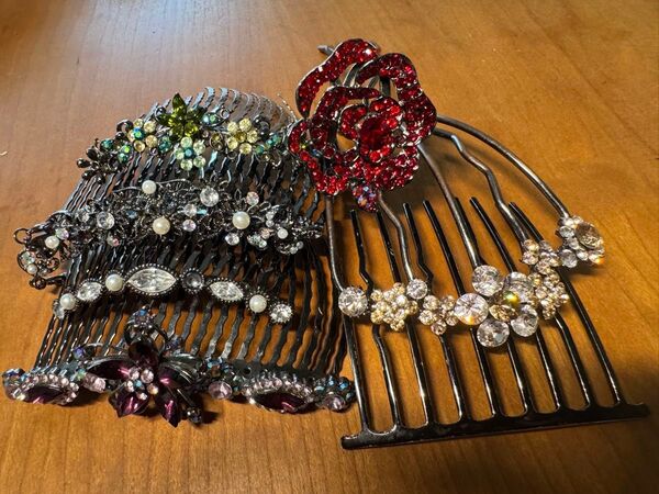 ヘアアクセサリー 夜会巻き ビジュー装飾 ヘアコーム 6個セット おまけつき リトルムーン