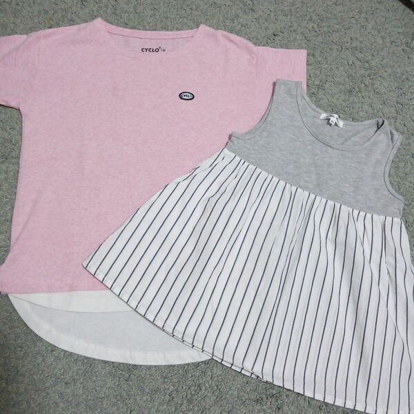 女の子 ピンク Tシャツ 130cm グローバルワーク トップス ストライプ トップス ノースリーブ 半袖 キッズ