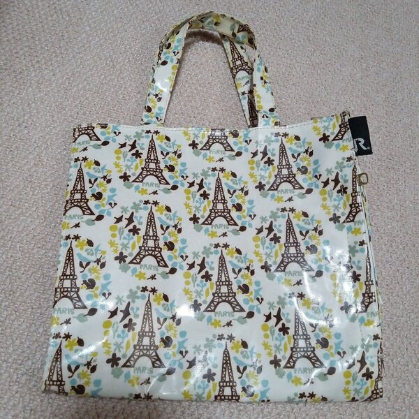 ROOTOTE エッフェル塔柄トートバッグ ビニールバッグ スクエア 花柄 エコバッグ オフィス ランチボックス