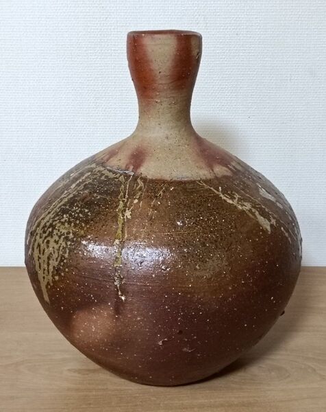 人間国宝 伊勢崎淳作 備前焼 緋襷かぶせ蕪花生 花入