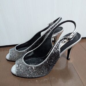 新品!Diana ダイアナ シルバー グリッター オープントゥヒール 22.5