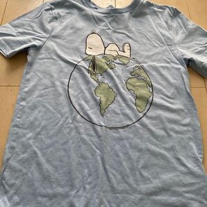 スヌーピー Tシャツ 水色 地球プリント140