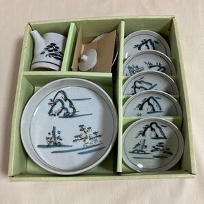 未使用自宅保管 食器セット 和食器 中皿1枚 小皿5枚、醤油差し付き 山水
