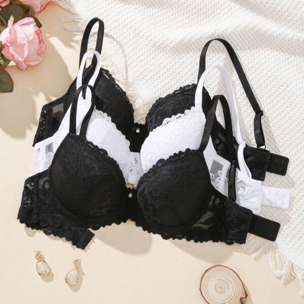 レース ブラジャー アンダーワイヤー 2個セット ブラック ホワイト 85D 85C