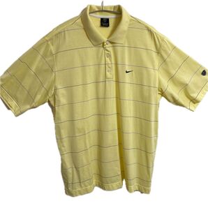 NIKE GOLF ポロシャツ イエロー系 ストライプXLサイズ