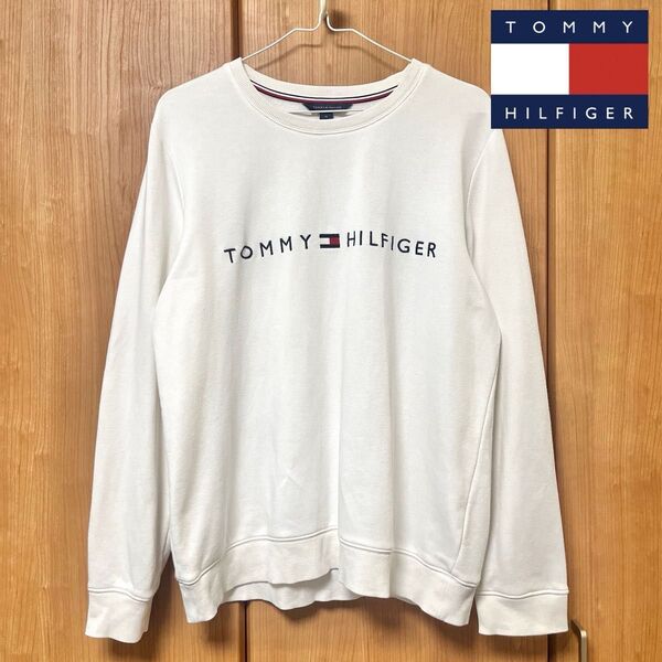 TOMMY HILFIGER(トミーヒルフィガー) ブランドロゴ刺繍 スウェットトレーナー ホワイト 白 M トップス 古着