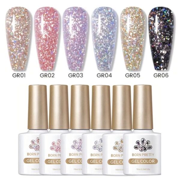 ジェルネイルセット 6色セット ボーンプリティージェル グリッタージェル ラメジェル グリッター GEL005
