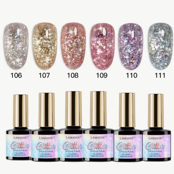 ジェルネイルセット 6色セット カラージェル グリッタージェル ラメジェル GEL 013