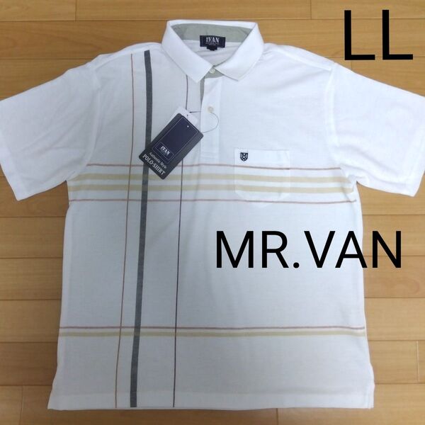 LL ミスターヴァン MR.VAN 新品 半袖ポロシャツ 襟付きシャツ 白 メンズ 紳士 アウトドア ゴルフウェア 胸ポケット