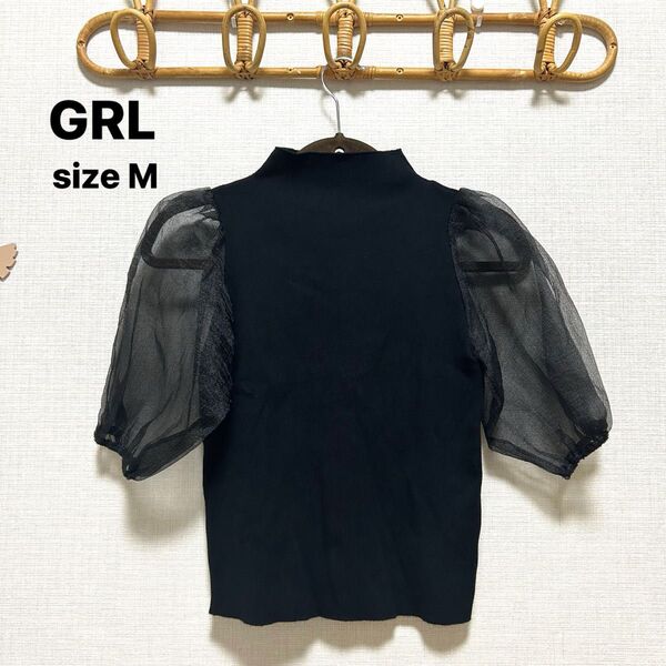 GRL トップス サマーニット シースルー 透け パフスリーブ レディ