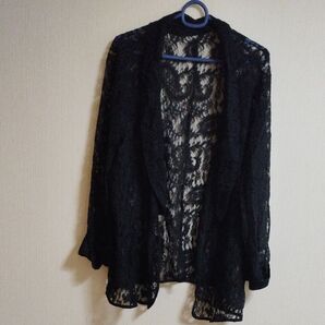 レース カーディガン黒 2XL
