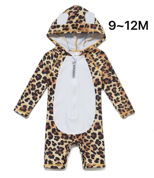 BONVERANO 水着 ラッシュガード ワンピース UPF50+ UVカット長袖フード付き70cm 9~12m スイミングパンツ