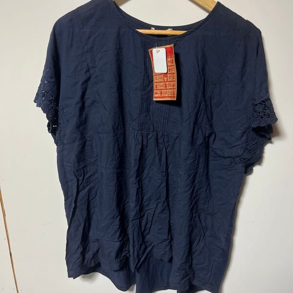 新品タグ付*.゚かぎ編み袖トップス4L