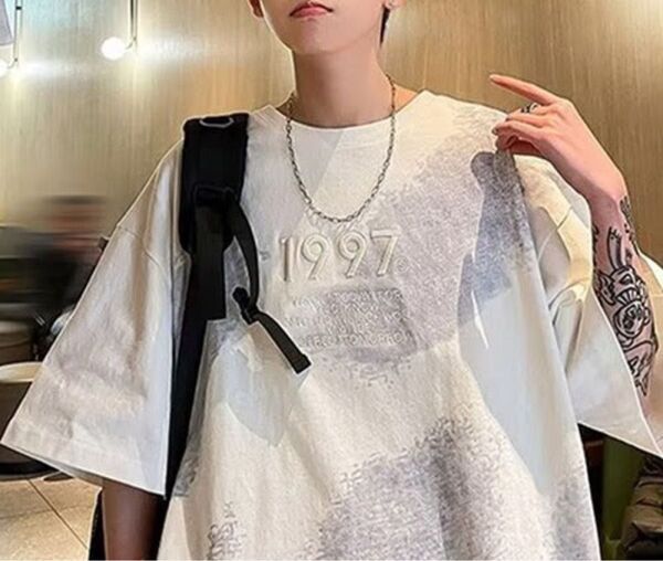 ストリート 1997 ロゴT Tシャツ ヴィンテージ風 ワイドシルエット ホワイト Lサイズ