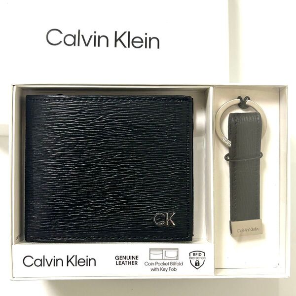 【未使用】CALVIN KLEIN 二つ折り財布 &キーリング セット レザー 箱付