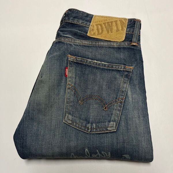 EDWIN エドウィン 502RVS デニムパンツ ジーンズ ダメージ リペア加工 W30 日本製