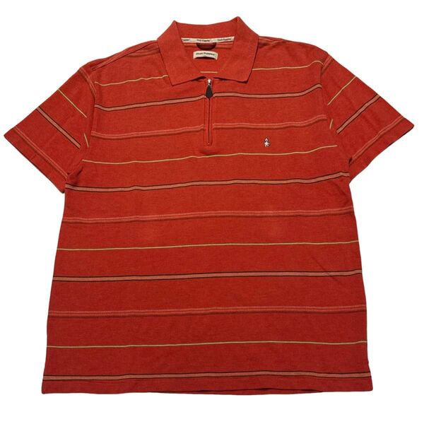 Hush Puppies ハッシュパピー 半袖ハーフジップシャツ ボーダー L