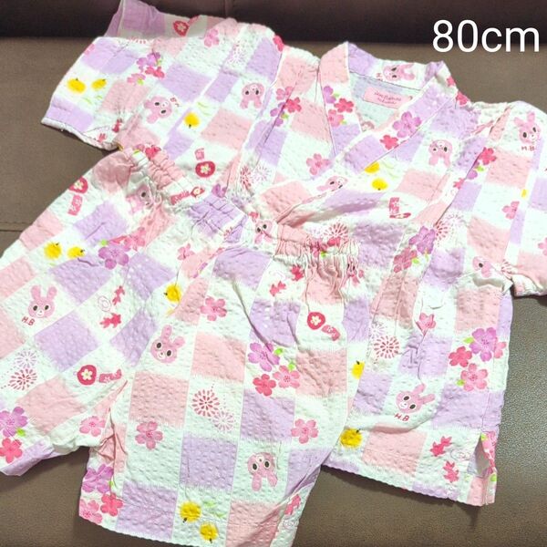 USED ホットビスケッツ ミキハウス 80cm 女の子 甚平 キャビットちゃん ピンク系